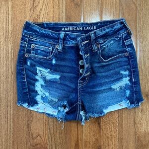 American Eagle Outfitters Blue Distressed High Rise Jean Shorts
